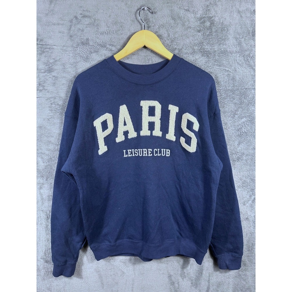 Grayson Threads Paris Leisure Club Sweatshirt Navy Blue XS Crewneck Boucle Logo